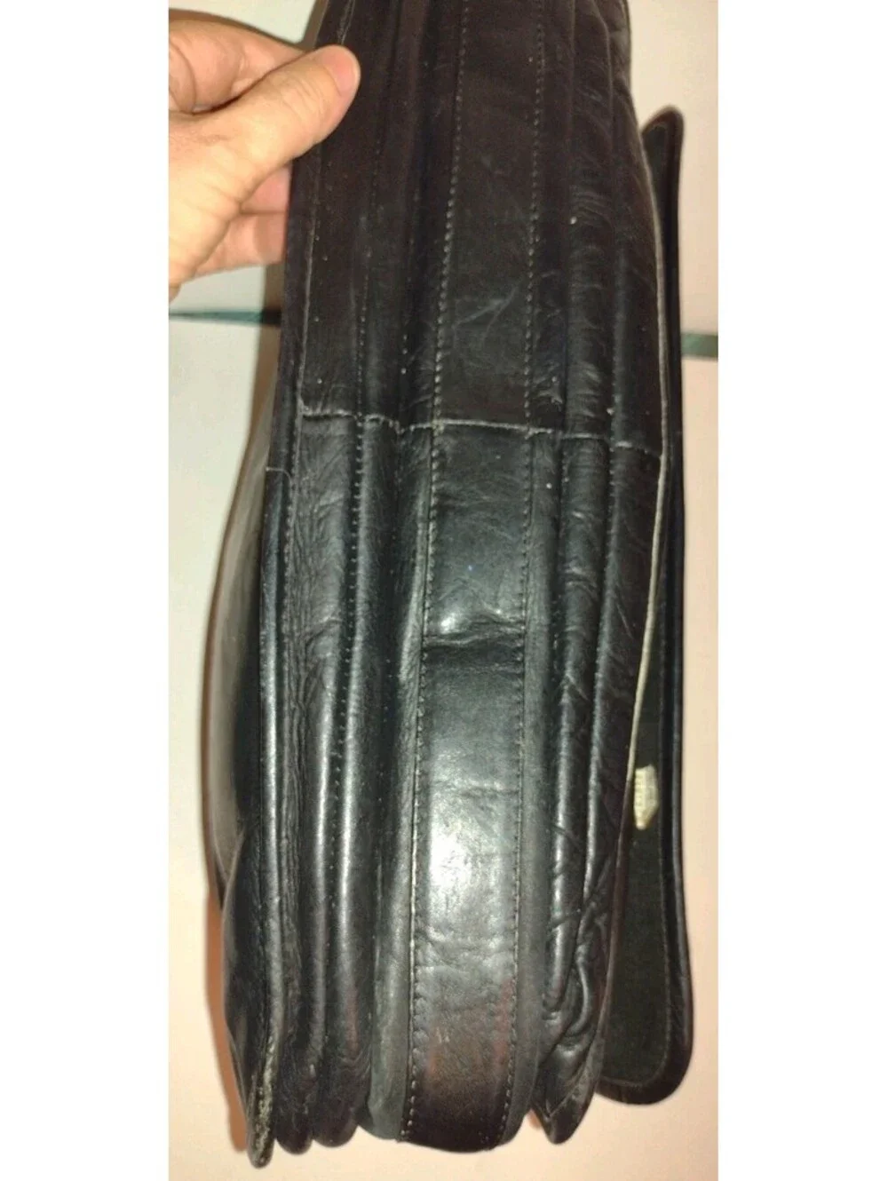 Vintage Black Leather Expandable Briefcase Portfolio Executive Lawyer Bag 17